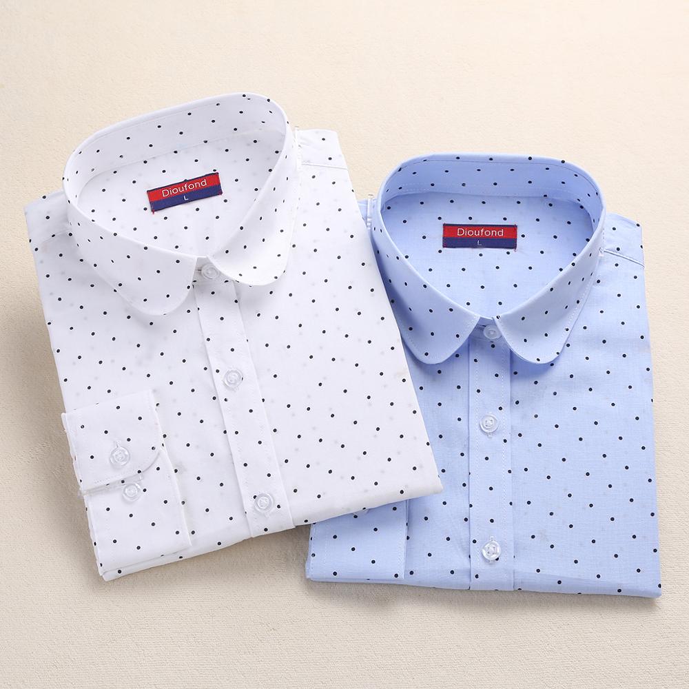 Dioufond  Fashion Polka Dot  Blouse Long Sleeve Shirt Women Blouses Cotton Women Shirts Red Blue Dot Top Blusas Women Tops