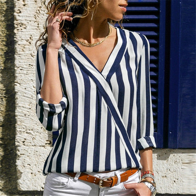 Women Blouses Fashion Long Sleeve Turn Down Collar Office Shirt Chiffon Blouse Shirt Casual Tops Plus Size