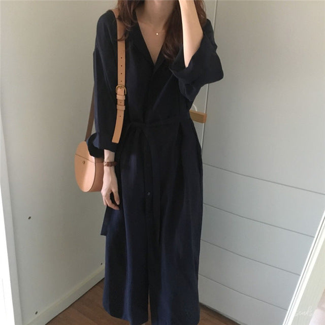 2020 Spring Autumn New Fashion Female Batwing Sleeve Vintage Solid Shirt Dress Women Casual Loose Wrap Dress Oversize