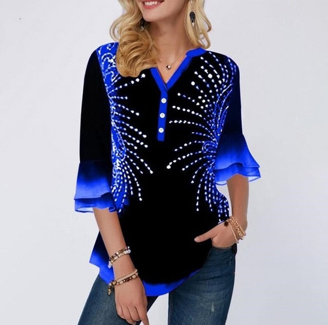 Shirt Blouse Women Spring Summer Printing Shirt 3/4 sleeve Casual Hem Irregularity Female fashion shirt Tops Plus Size
