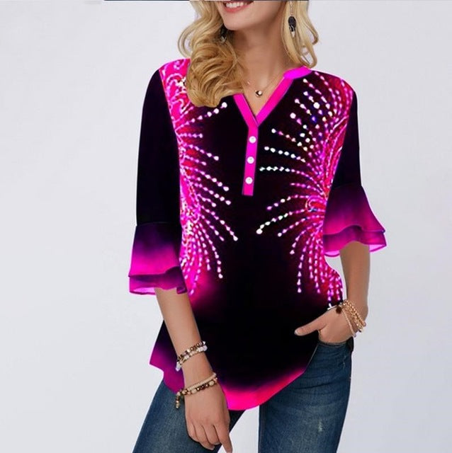 Shirt Blouse Women Spring Summer Printing Shirt 3/4 sleeve Casual Hem Irregularity Female fashion shirt Tops Plus Size