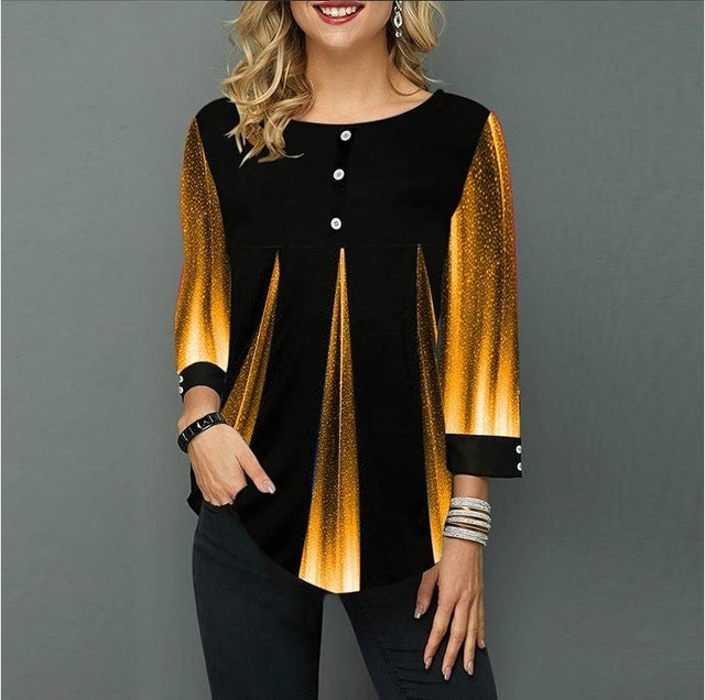 Shirt Blouse Women Spring Summer Printing Shirt 3/4 sleeve Casual Hem Irregularity Female fashion shirt Tops Plus Size