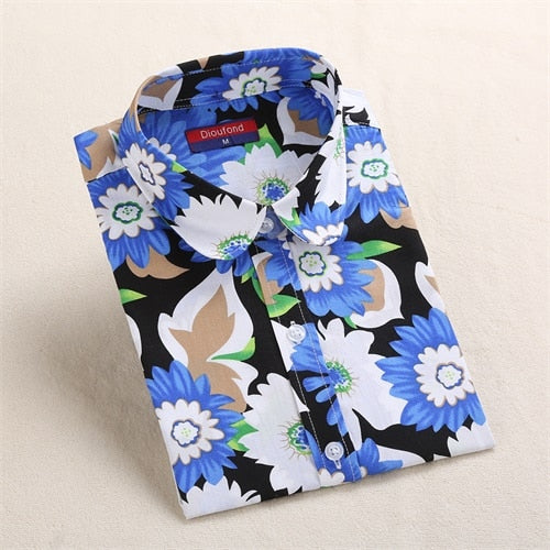 Dioufond Vintage Womens Tops and Blouses Cotton Floral Print Shirt Long Sleeve Blusas Femininas Plus Size Female Clothes Fashion