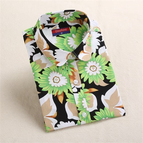 Dioufond Vintage Womens Tops and Blouses Cotton Floral Print Shirt Long Sleeve Blusas Femininas Plus Size Female Clothes Fashion