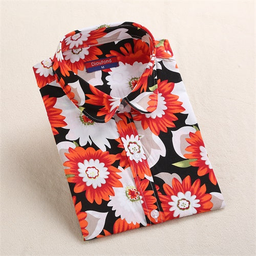 Dioufond Vintage Womens Tops and Blouses Cotton Floral Print Shirt Long Sleeve Blusas Femininas Plus Size Female Clothes Fashion