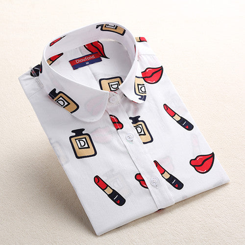 Dioufond Vintage Womens Tops and Blouses Cotton Floral Print Shirt Long Sleeve Blusas Femininas Plus Size Female Clothes Fashion