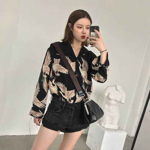 Vintage Printed Fashion Women Blouses 2019 women Long Sleeve Shirts print Chiffon blouse women ladies Loose Femme top 0845 30