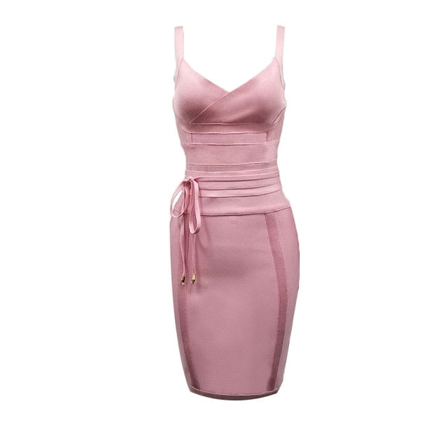 2020 Newest Fashion Bandage Dress Women Spaghetti Strap V-Neck Belt Sexy Night Club Evening Party Bodycon Dress Women Vestidos