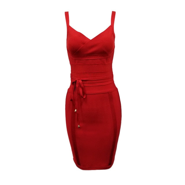 2020 Newest Fashion Bandage Dress Women Spaghetti Strap V-Neck Belt Sexy Night Club Evening Party Bodycon Dress Women Vestidos