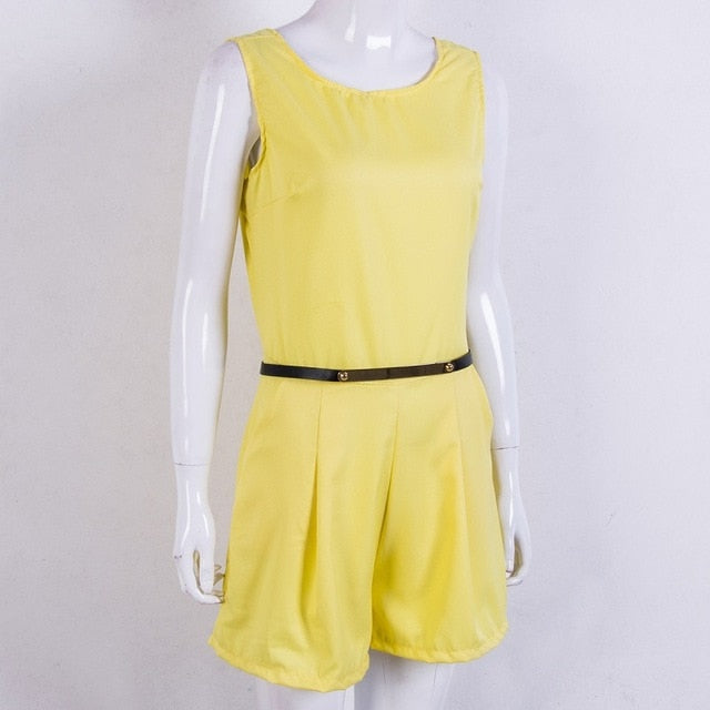 Women OL Solid Loose Palysuits Summer  Chiffon  Falbala Sleeveless Ladies High Street Overalls  Jumpsuits