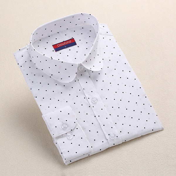 Dioufond  Fashion Polka Dot  Blouse Long Sleeve Shirt Women Blouses Cotton Women Shirts Red Blue Dot Top Blusas Women Tops