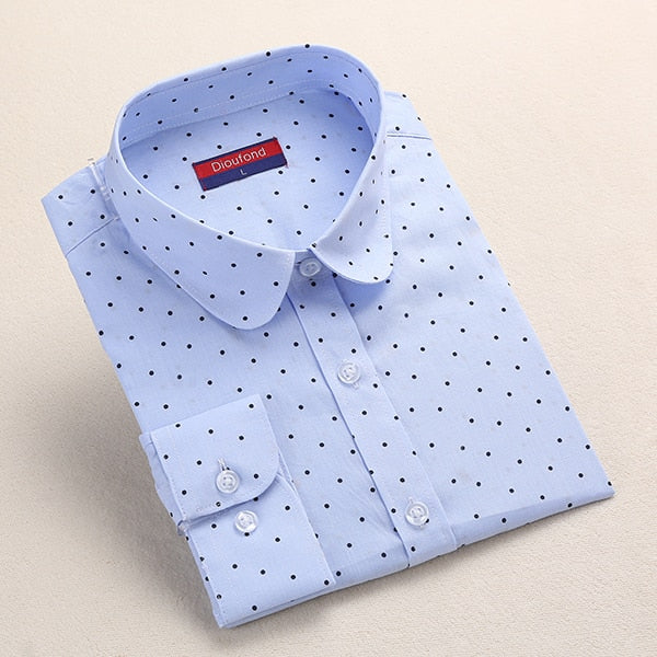 Dioufond  Fashion Polka Dot  Blouse Long Sleeve Shirt Women Blouses Cotton Women Shirts Red Blue Dot Top Blusas Women Tops