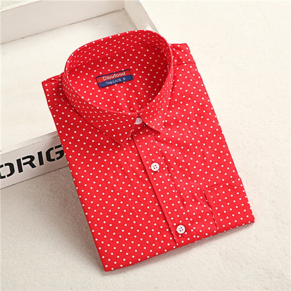 Dioufond  Fashion Polka Dot  Blouse Long Sleeve Shirt Women Blouses Cotton Women Shirts Red Blue Dot Top Blusas Women Tops