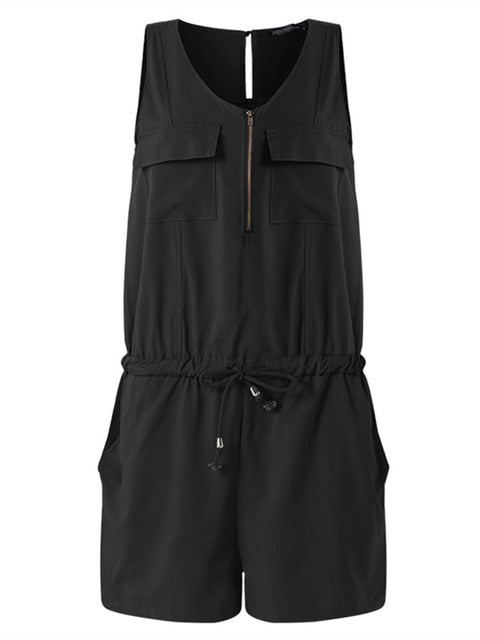 Plus Size 2020 Summer ZANZEA Rompers Womens Jumpsuit Sexy V Neck Sleeveless Zipper Playsuits Casual Solid Bodysuit Beach Overall