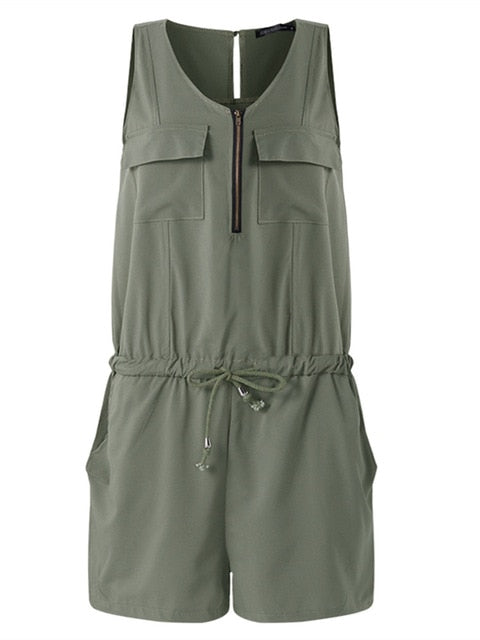 Plus Size 2020 Summer ZANZEA Rompers Womens Jumpsuit Sexy V Neck Sleeveless Zipper Playsuits Casual Solid Bodysuit Beach Overall