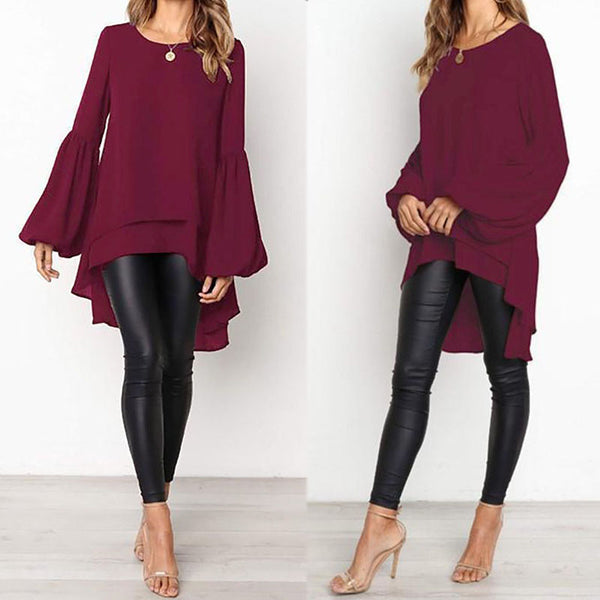 Lantern Sleeve Layered Shirts Women Asymmetrical Blouse 2020 ZANZEA Fashion Tops Female Casual Blusas Femininas Plus Size Shirts