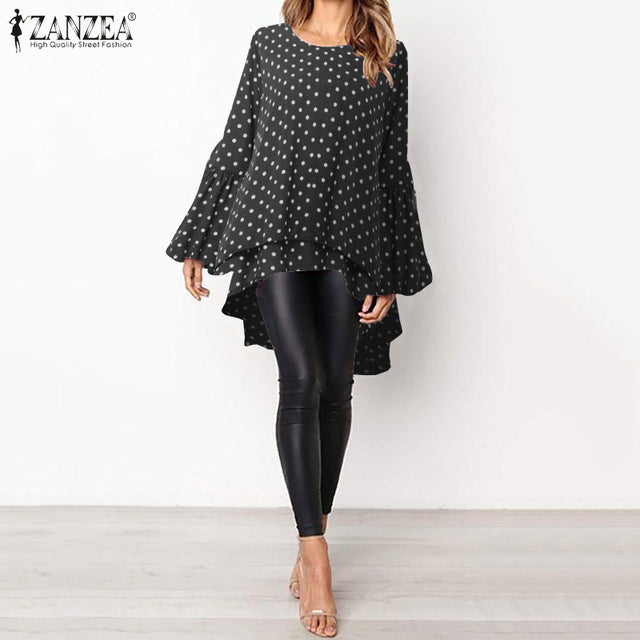 Lantern Sleeve Layered Shirts Women Asymmetrical Blouse 2020 ZANZEA Fashion Tops Female Casual Blusas Femininas Plus Size Shirts