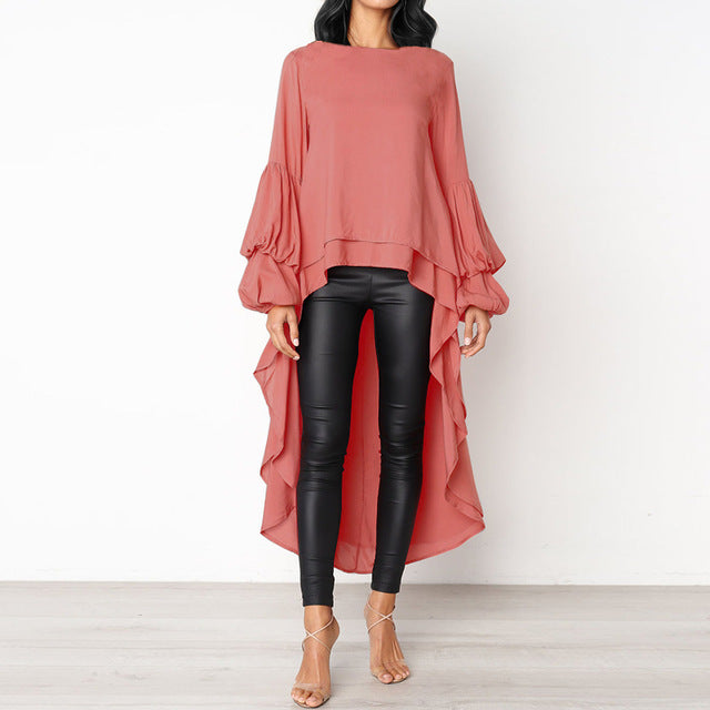 Lantern Sleeve Layered Shirts Women Asymmetrical Blouse 2020 ZANZEA Fashion Tops Female Casual Blusas Femininas Plus Size Shirts