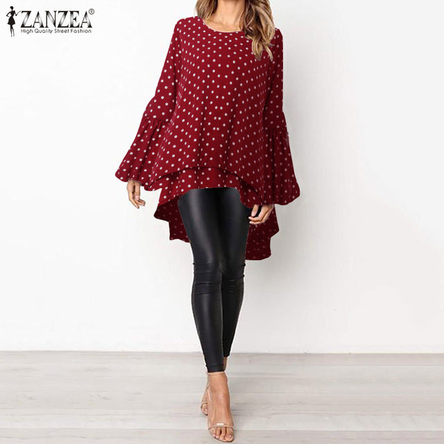 Lantern Sleeve Layered Shirts Women Asymmetrical Blouse 2020 ZANZEA Fashion Tops Female Casual Blusas Femininas Plus Size Shirts
