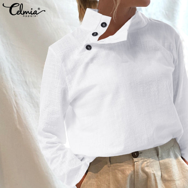 2020 Fashion Tops Tunic Women Long Sleeve Blouses Celmia Autumn Female Button Cotton Linen Shirt Casual Loose Blusas Femme S-5XL