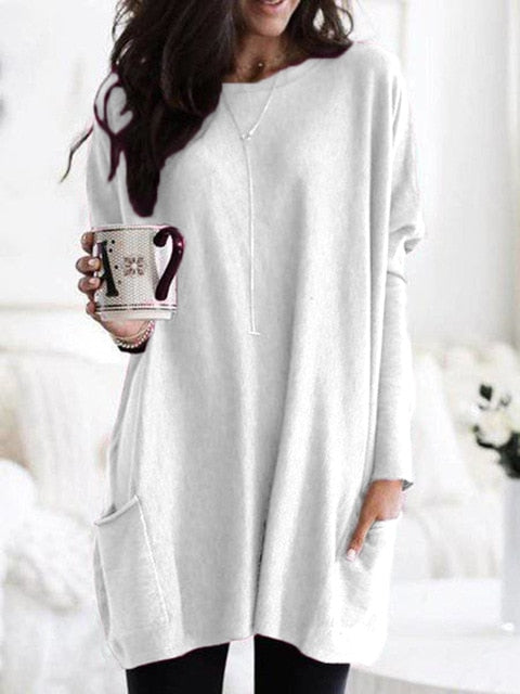 Fashion O-neck Long Sleeve Gradient Color Loose Casual Dress Women 2019 Autumn Pocket Long Tops Plus Size Ladies Dresses