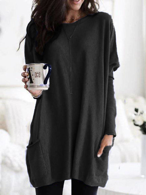 Fashion O-neck Long Sleeve Gradient Color Loose Casual Dress Women 2019 Autumn Pocket Long Tops Plus Size Ladies Dresses