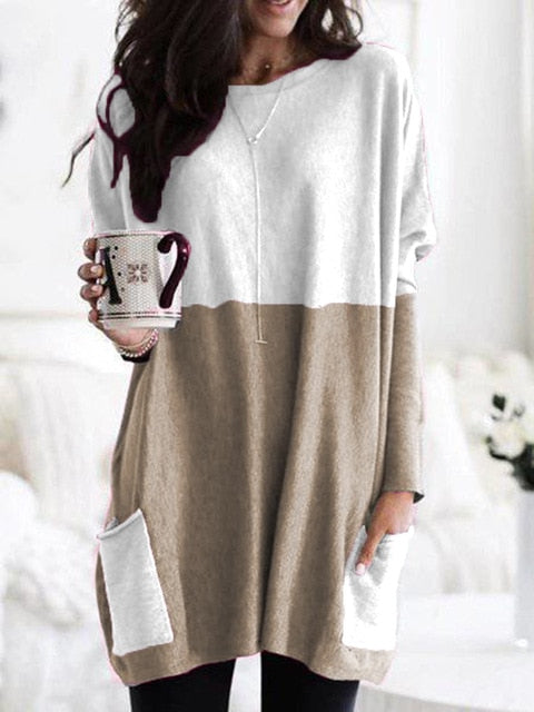 Fashion O-neck Long Sleeve Gradient Color Loose Casual Dress Women 2019 Autumn Pocket Long Tops Plus Size Ladies Dresses