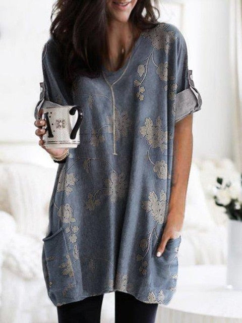 Fashion O-neck Long Sleeve Gradient Color Loose Casual Dress Women 2019 Autumn Pocket Long Tops Plus Size Ladies Dresses