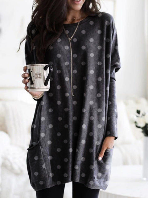 Fashion O-neck Long Sleeve Gradient Color Loose Casual Dress Women 2019 Autumn Pocket Long Tops Plus Size Ladies Dresses