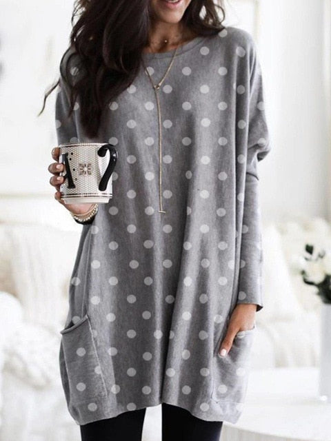 Fashion O-neck Long Sleeve Gradient Color Loose Casual Dress Women 2019 Autumn Pocket Long Tops Plus Size Ladies Dresses