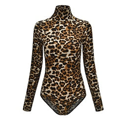 EIFER Leopard Bodysuit for Women Sexy Bodycon Skinny Body Suit Turtleneck Long Sleeve Playsuit Printed Romper Jumpsuits