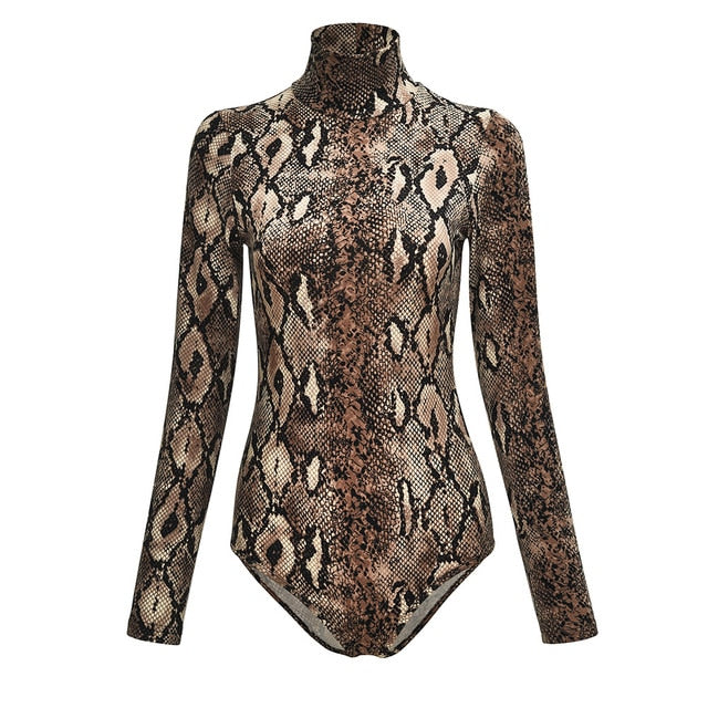 EIFER Leopard Bodysuit for Women Sexy Bodycon Skinny Body Suit Turtleneck Long Sleeve Playsuit Printed Romper Jumpsuits