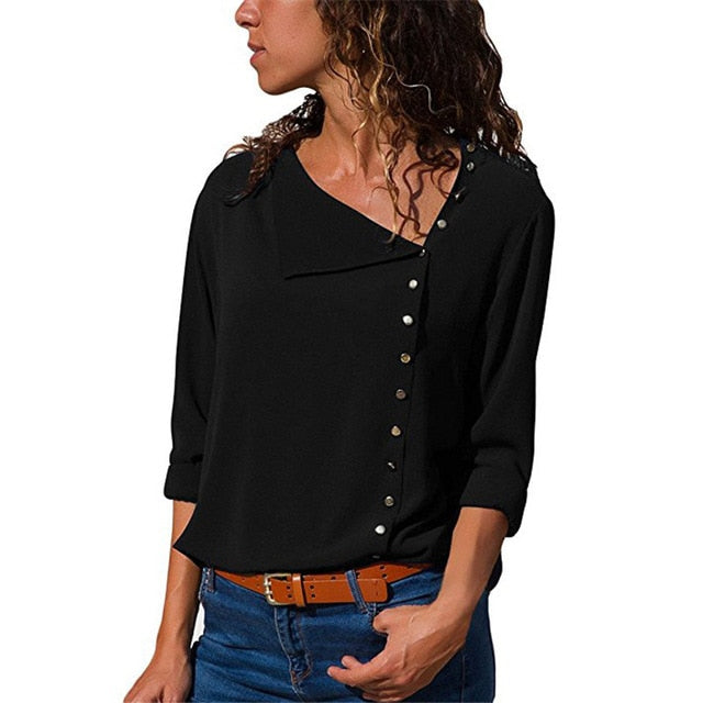 Blouse 2020 Fashion Long Sleeve Women Blouses and Tops Skew Collar Solid Office Shirt Casual Tops Blusas Chemise Femme