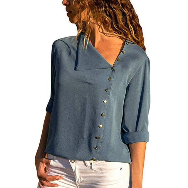 Blouse 2020 Fashion Long Sleeve Women Blouses and Tops Skew Collar Solid Office Shirt Casual Tops Blusas Chemise Femme