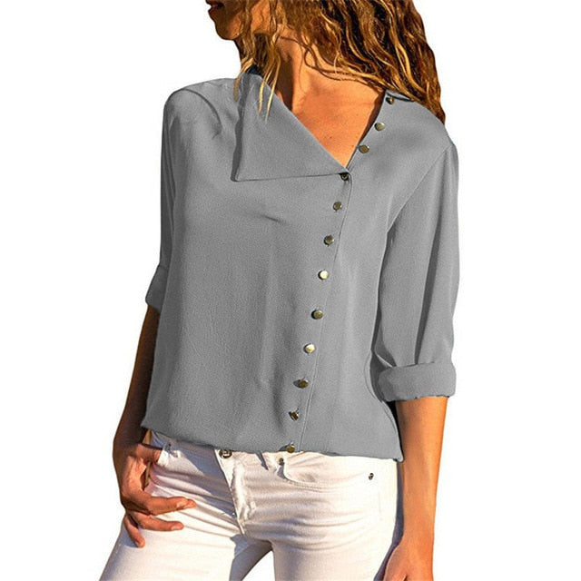 Blouse 2020 Fashion Long Sleeve Women Blouses and Tops Skew Collar Solid Office Shirt Casual Tops Blusas Chemise Femme