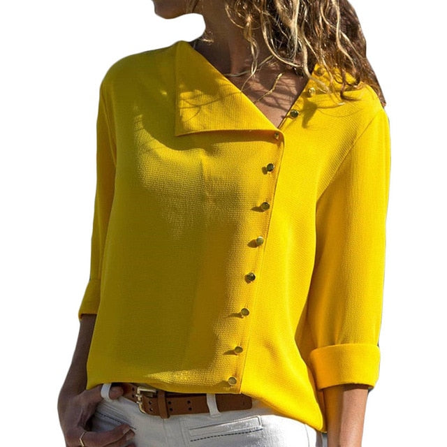 Blouse 2020 Fashion Long Sleeve Women Blouses and Tops Skew Collar Solid Office Shirt Casual Tops Blusas Chemise Femme