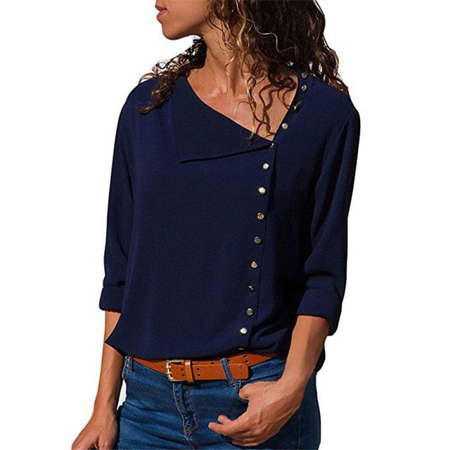 Blouse 2020 Fashion Long Sleeve Women Blouses and Tops Skew Collar Solid Office Shirt Casual Tops Blusas Chemise Femme