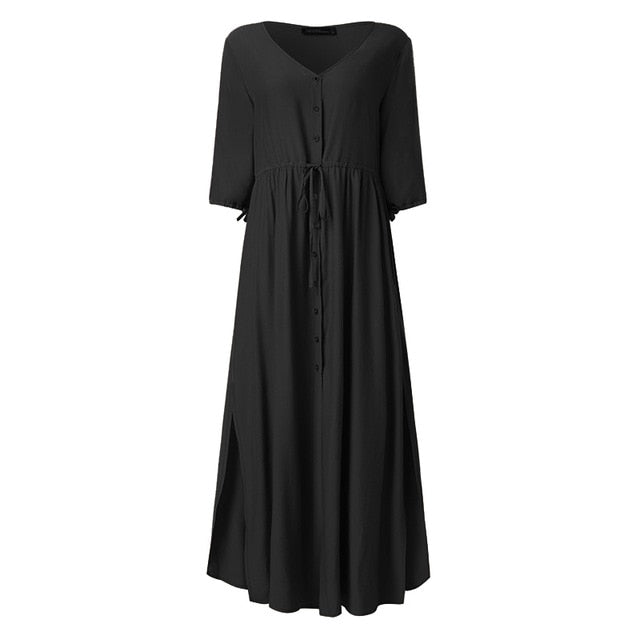 Fashion Tunic Midi Dress Women's Summer Sundress ZANZEA 2020 Sexy V Neck Asymmetrical Vestidos Female Plus Size Ruffle Robe