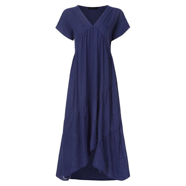 Fashion Tunic Midi Dress Women's Summer Sundress ZANZEA 2020 Sexy V Neck Asymmetrical Vestidos Female Plus Size Ruffle Robe