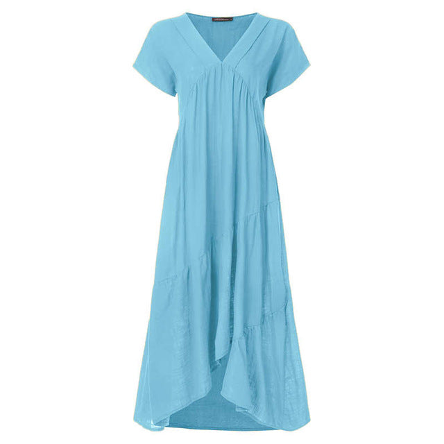 Fashion Tunic Midi Dress Women's Summer Sundress ZANZEA 2020 Sexy V Neck Asymmetrical Vestidos Female Plus Size Ruffle Robe