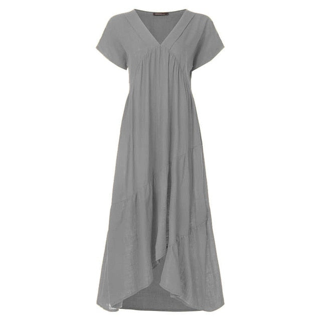 Fashion Tunic Midi Dress Women's Summer Sundress ZANZEA 2020 Sexy V Neck Asymmetrical Vestidos Female Plus Size Ruffle Robe