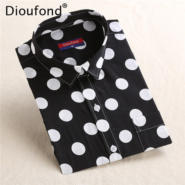 Dioufond  Fashion Polka Dot  Blouse Long Sleeve Shirt Women Blouses Cotton Women Shirts Red Blue Dot Top Blusas Women Tops
