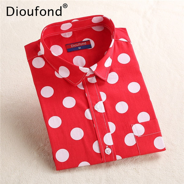 Dioufond  Fashion Polka Dot  Blouse Long Sleeve Shirt Women Blouses Cotton Women Shirts Red Blue Dot Top Blusas Women Tops