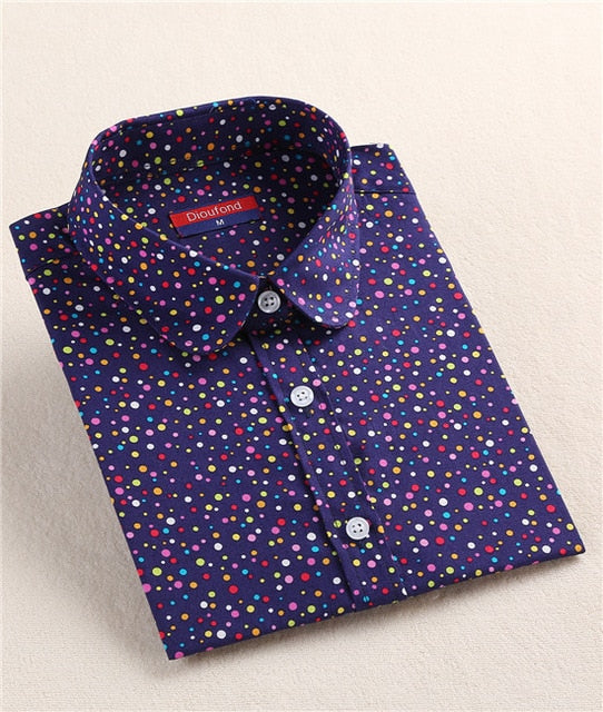 Dioufond  Fashion Polka Dot  Blouse Long Sleeve Shirt Women Blouses Cotton Women Shirts Red Blue Dot Top Blusas Women Tops