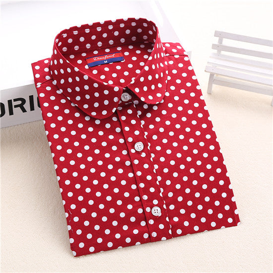 Dioufond  Fashion Polka Dot  Blouse Long Sleeve Shirt Women Blouses Cotton Women Shirts Red Blue Dot Top Blusas Women Tops