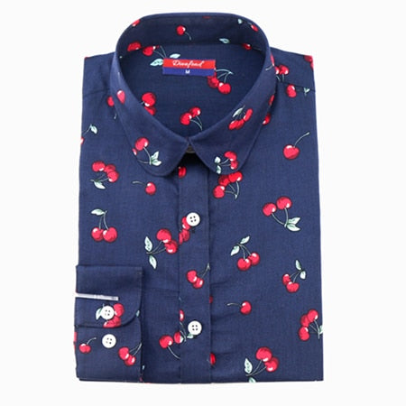 Dioufond Vintage Womens Tops and Blouses Cotton Floral Print Shirt Long Sleeve Blusas Femininas Plus Size Female Clothes Fashion