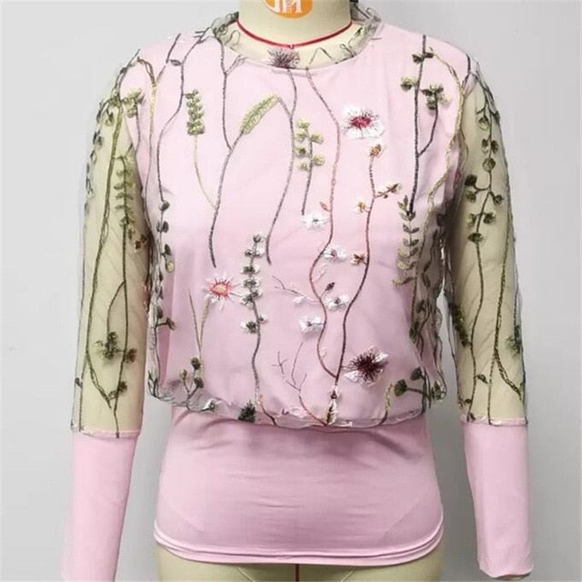 Women's Sheer Mesh See-through Blouse 2019 New Fashion Elegant Slim Polka Dot Puff Long Sleeve Tops Shirt Turtleneck Fall Blouse