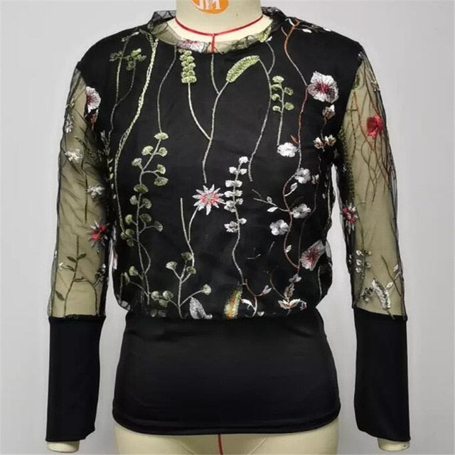 Women's Sheer Mesh See-through Blouse 2019 New Fashion Elegant Slim Polka Dot Puff Long Sleeve Tops Shirt Turtleneck Fall Blouse