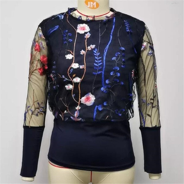 Women's Sheer Mesh See-through Blouse 2019 New Fashion Elegant Slim Polka Dot Puff Long Sleeve Tops Shirt Turtleneck Fall Blouse