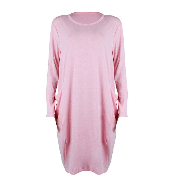Women Casual Loose Dress with Pocket Ladies Fashion O Neck Long Tops Female T Shirt Dress Streetwear Plus Size 5XL vestidos